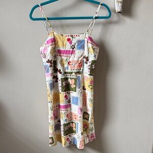Monteau Linen Blend White Multi Floral Patchwork Mini Dress
